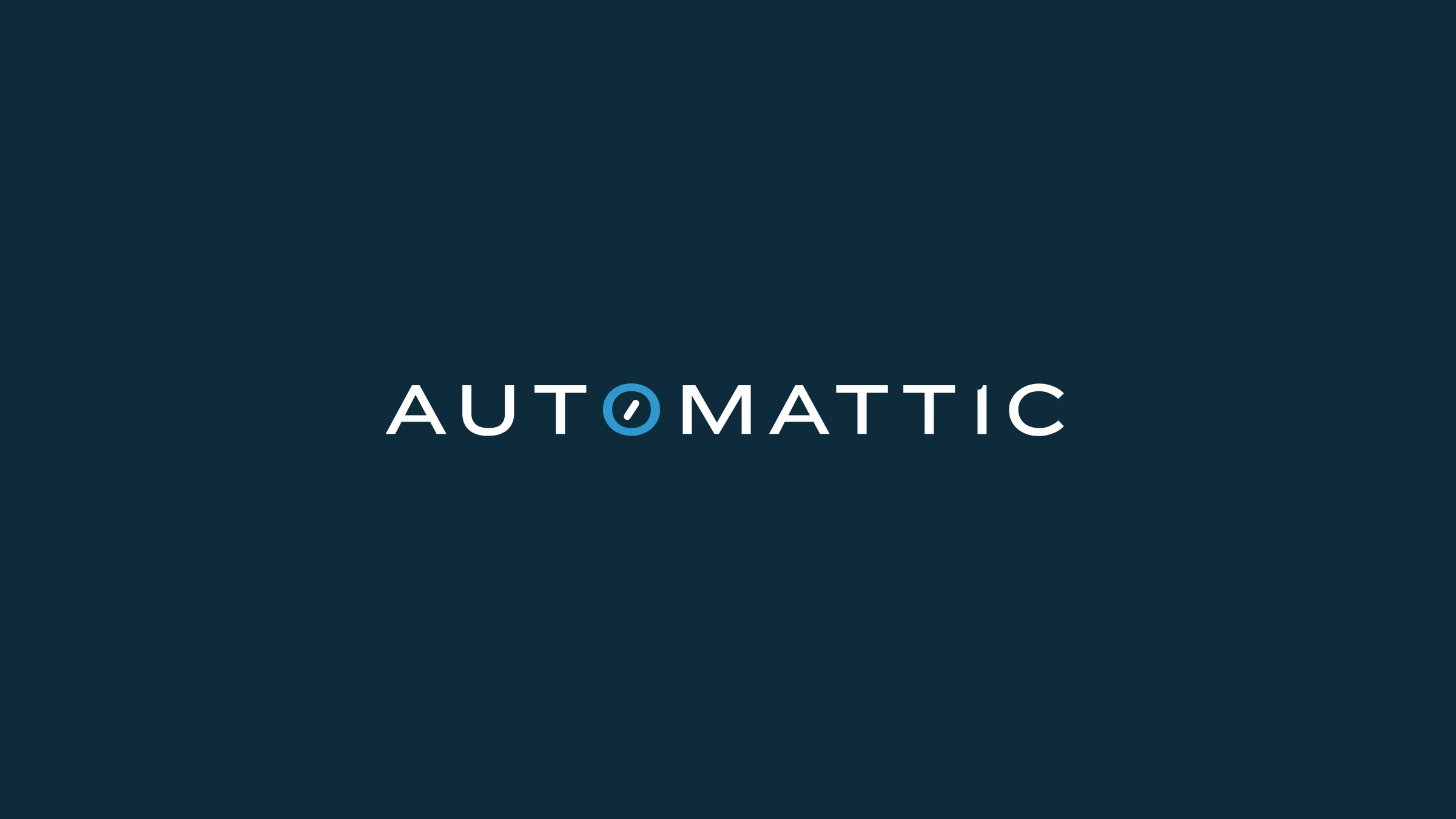 The Automattic wordmark in white on navy, with its blue O.