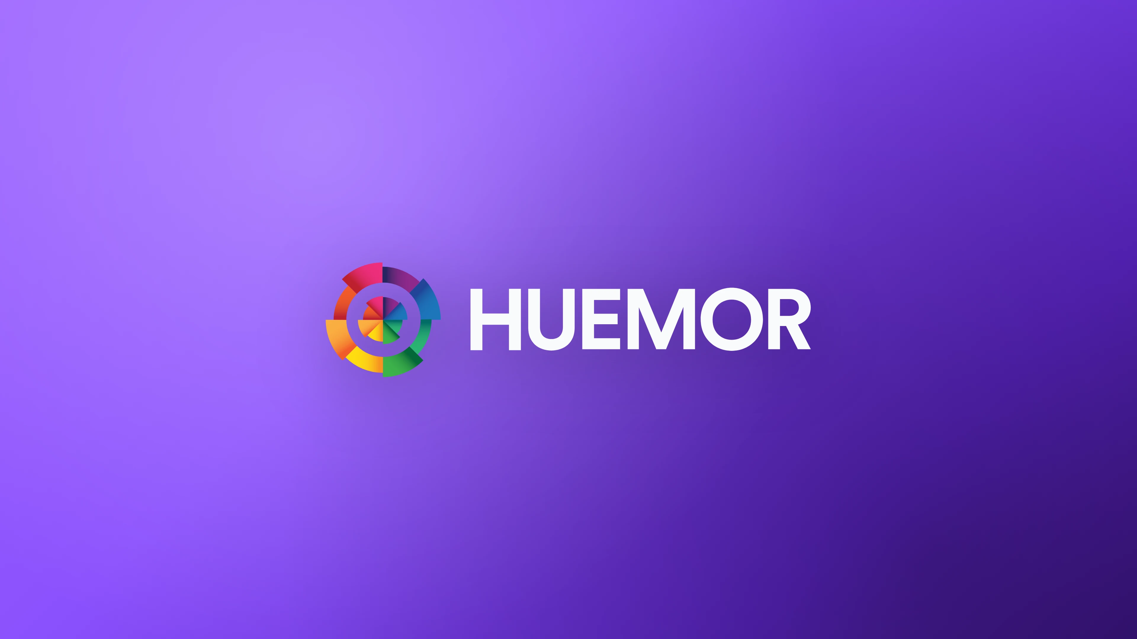 The Huemor logo on the agency's brand purple.